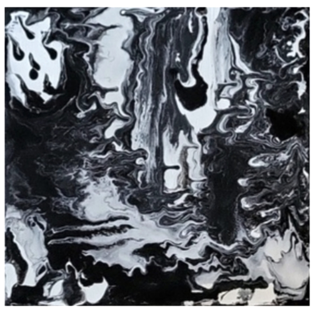 Hand Crafted Black and White Abstract Design 12 x 12 Inches Canvas Painting - Picture 2 of 4